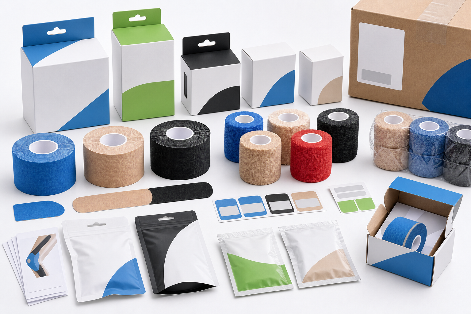 Private label packaging options for kinesiology tape and cohesive bandage