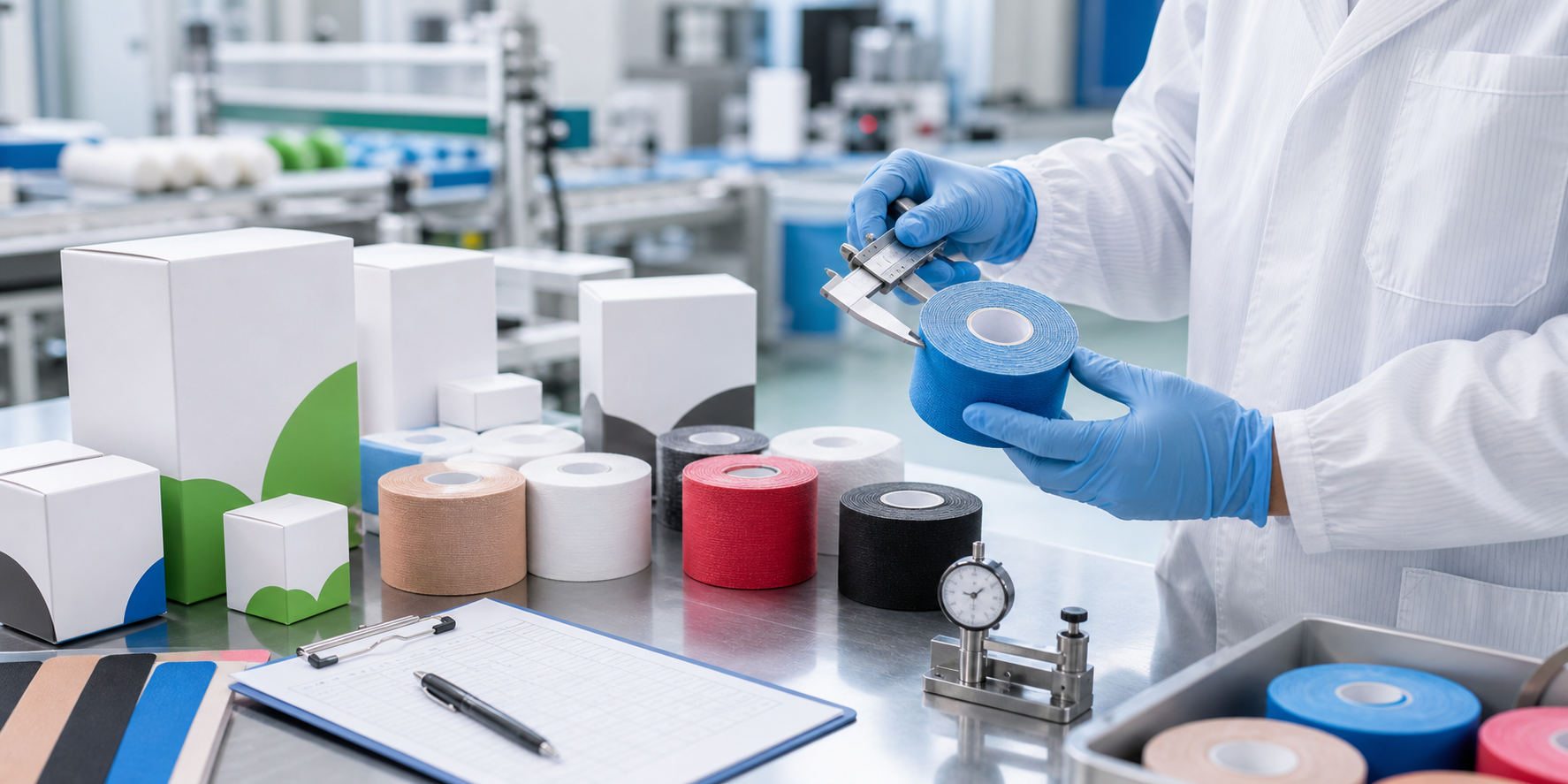 Factory quality control scene for sports tape production