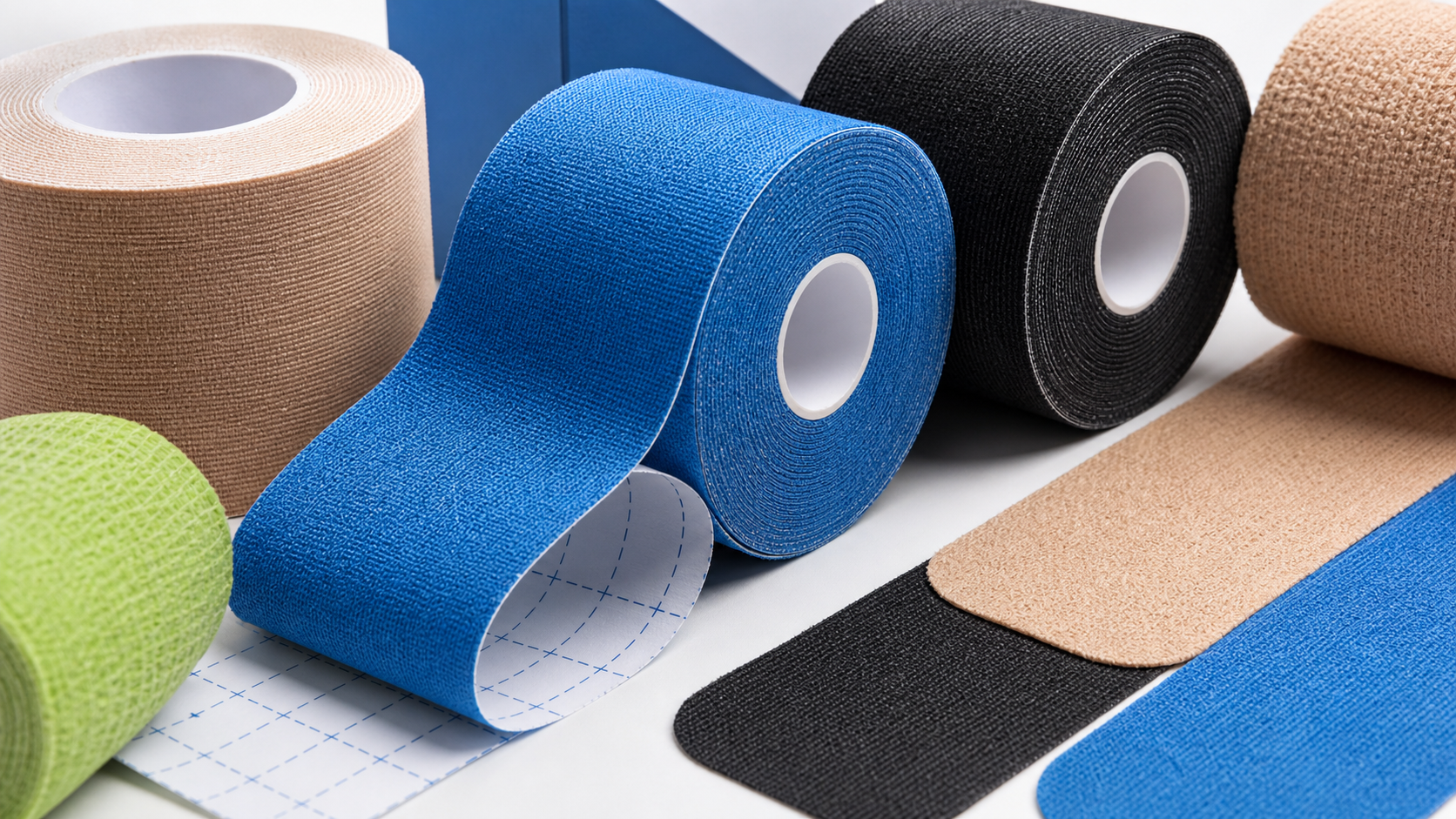 Close-up texture of kinesiology tape and cohesive bandage